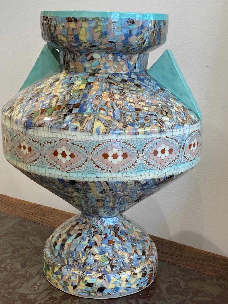 Jean Gerbino (1876-1966), Large Turquoise Spinning Top Vase