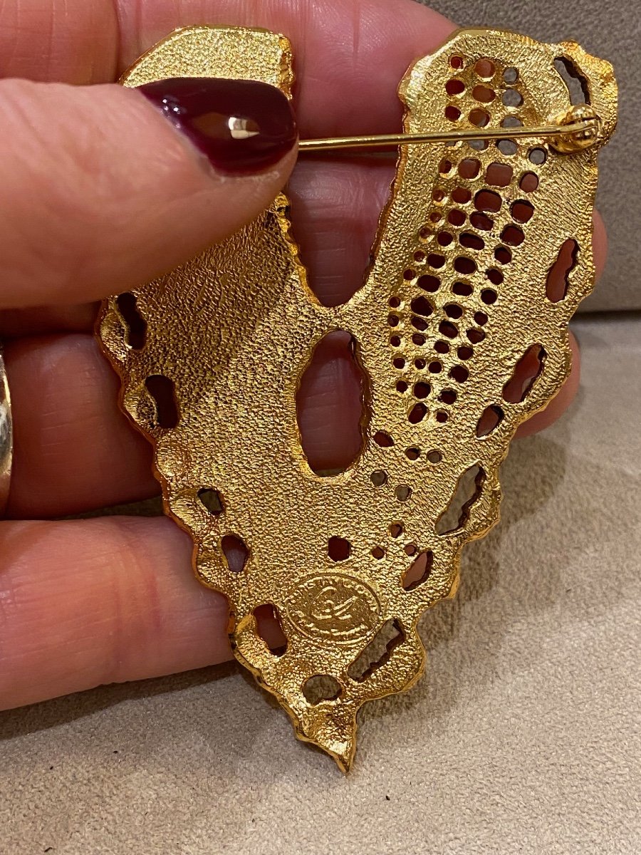 Christian Lacroix, Broche coeur perles et strass fantaisie