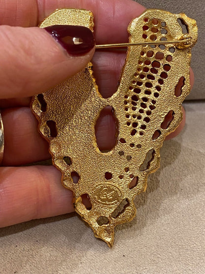 Christian Lacroix, Broche coeur perles et strass fantaisie