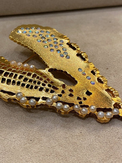 Christian Lacroix, Broche coeur perles et strass fantaisie