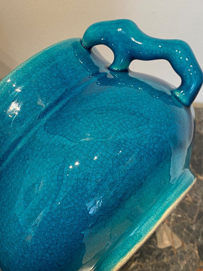 Pol Chambost (1906-1983), Coupe Aux Anses Animalières En émaux Craquelés Bleus Chinois