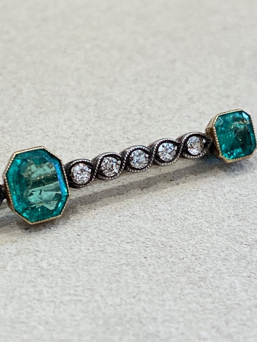 Broche Barrette émeraudes & Diamants