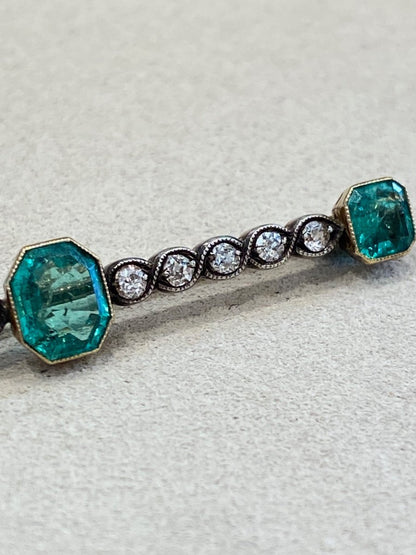 Broche Barrette émeraudes & Diamants