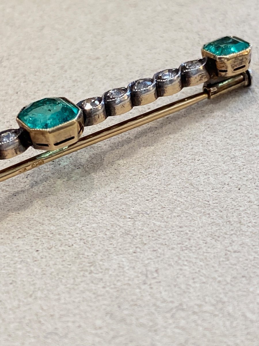 Broche Barrette émeraudes & Diamants