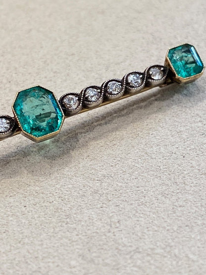 Broche Barrette émeraudes & Diamants