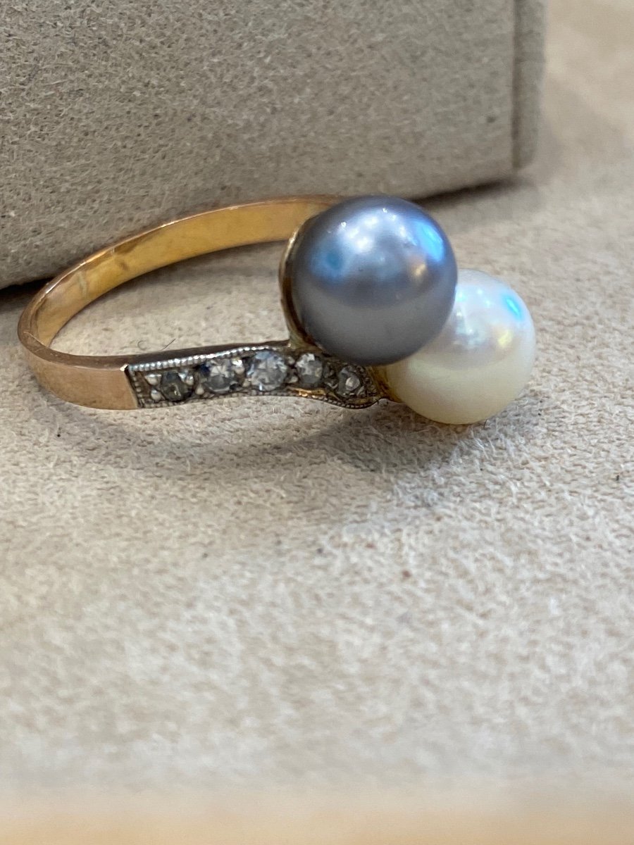 Antique You &amp; Me Ring with Tahitian Pearl and Diamonds