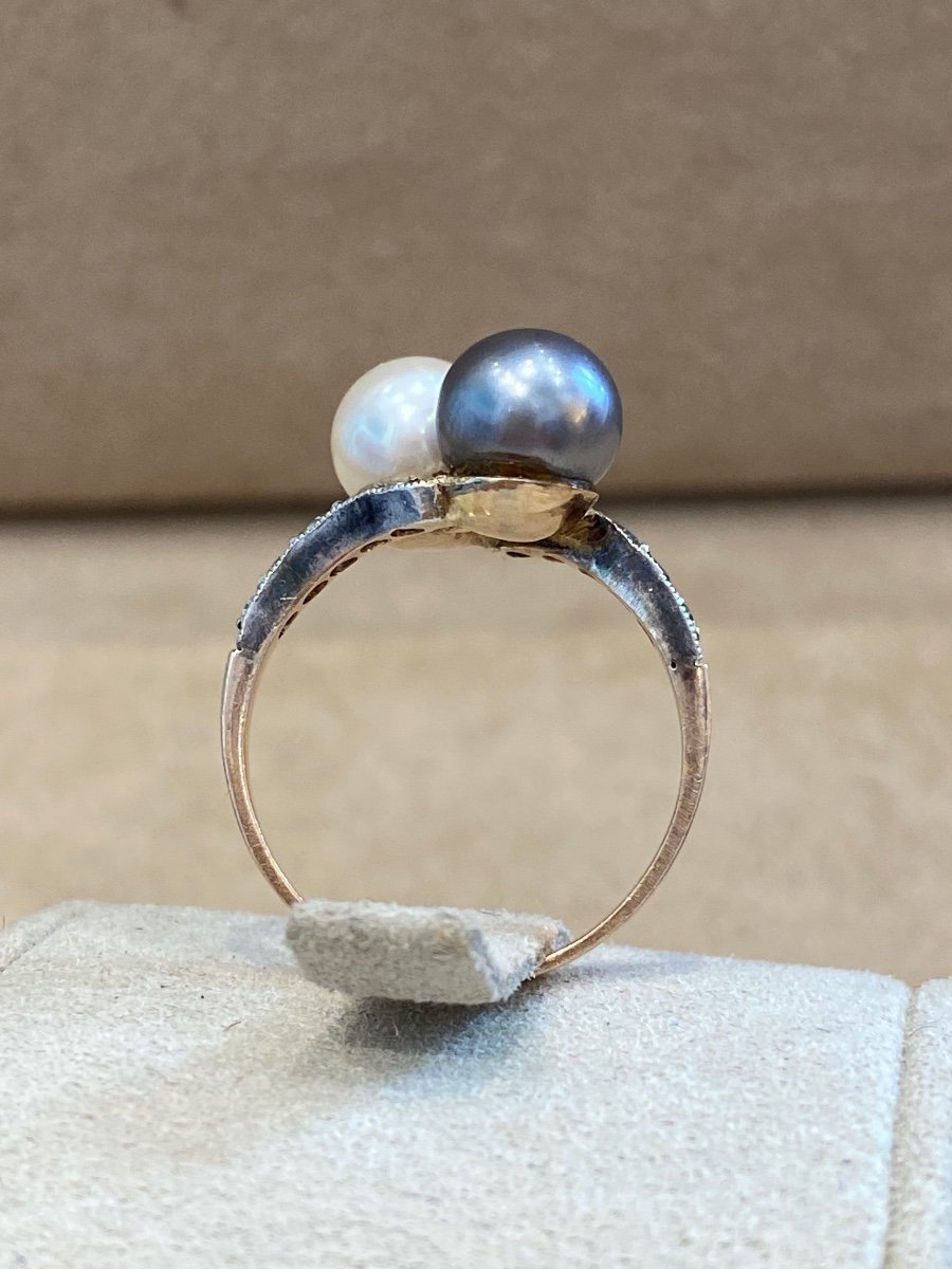 Antique You &amp; Me Ring with Tahitian Pearl and Diamonds