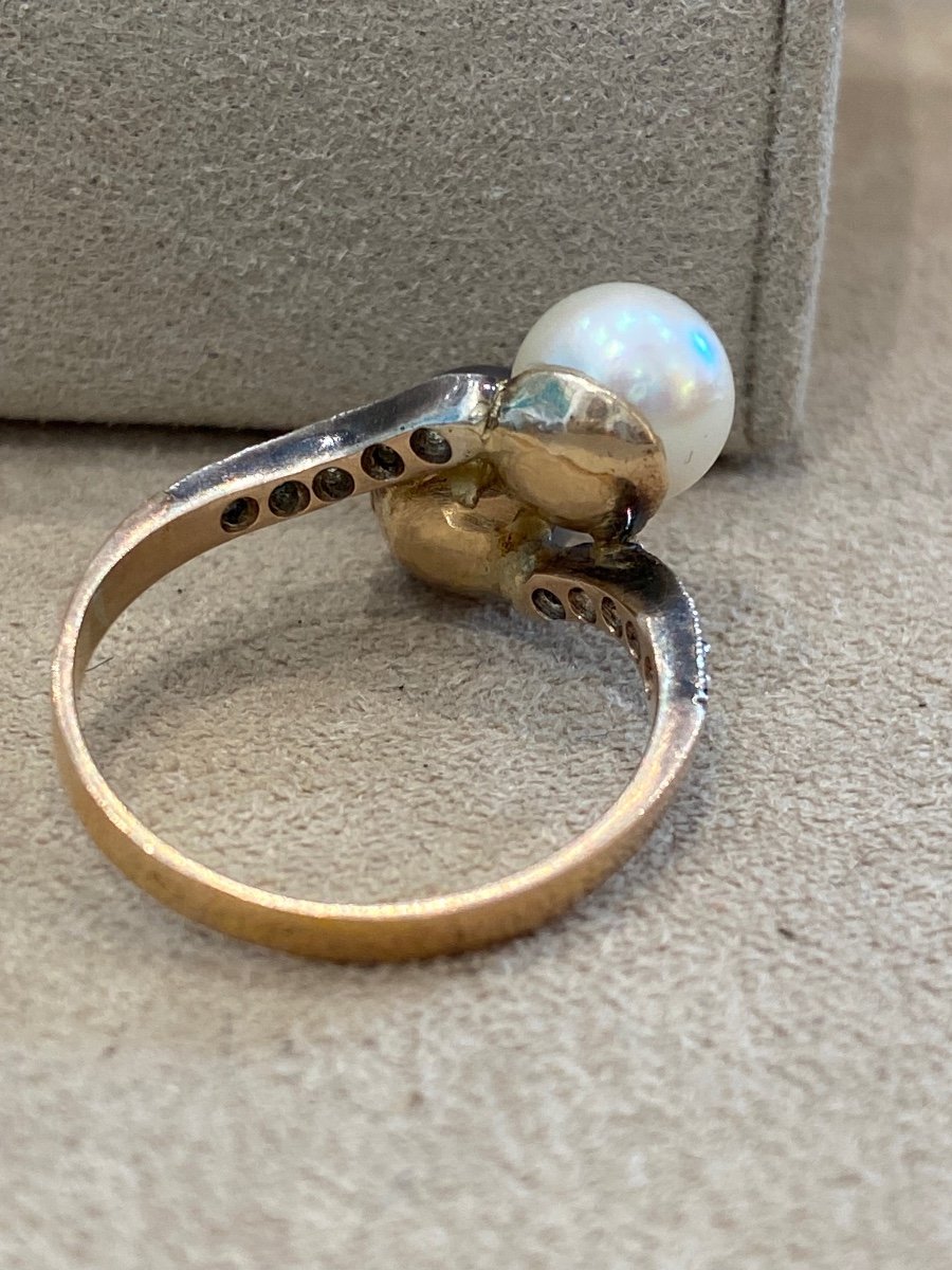 Antique You &amp; Me Ring with Tahitian Pearl and Diamonds