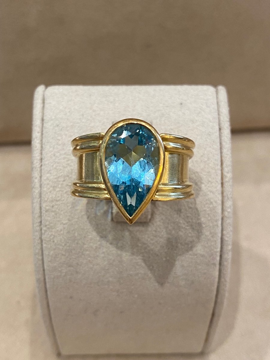 Bague Moderniste Aigue-marine poire facettée