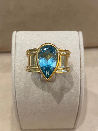 Bague Moderniste Aigue-marine poire facettée