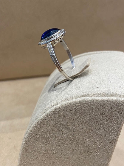Bague Art Déco Saphir En Cabochon Et Diamants