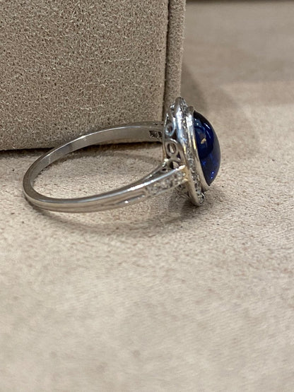 Bague Art Déco Saphir En Cabochon Et Diamants