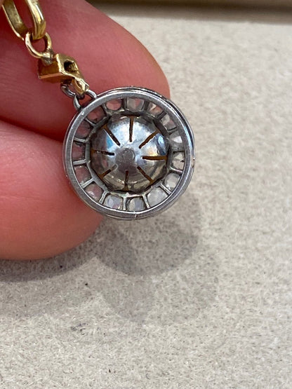 Pendentif Ancien En Perle De Culture Et Diamants Taille Rose