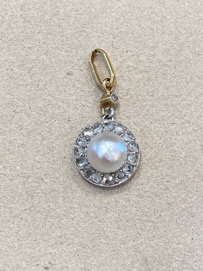 Pendentif Ancien En Perle De Culture Et Diamants Taille Rose