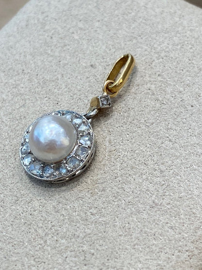 Pendentif Ancien En Perle De Culture Et Diamants Taille Rose