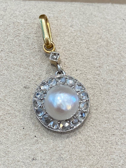 Pendentif Ancien En Perle De Culture Et Diamants Taille Rose