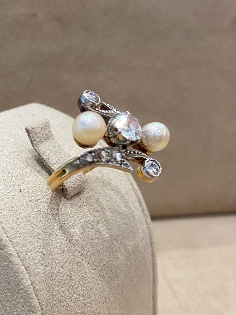 Antique Toi &amp; Moi Ring with Diamonds and Probably Fine Pearls