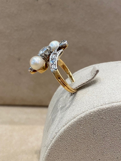 Antique Toi &amp; Moi Ring with Diamonds and Probably Fine Pearls