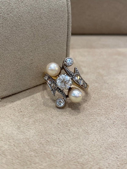 Antique Toi &amp; Moi Ring with Diamonds and Probably Fine Pearls