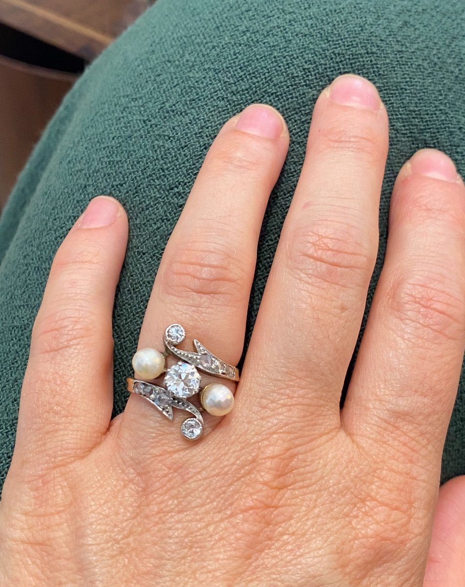 Antique Toi &amp; Moi Ring with Diamonds and Probably Fine Pearls