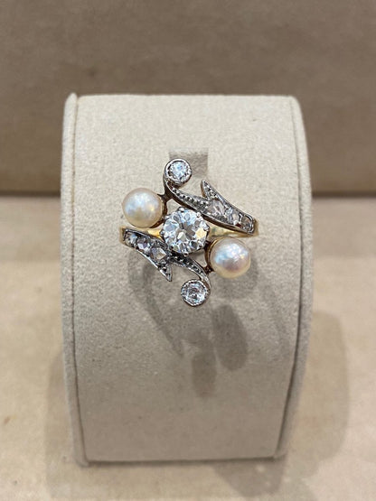 Antique Toi &amp; Moi Ring with Diamonds and Probably Fine Pearls