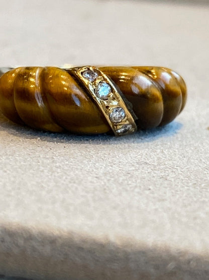 Bague Vintage Diamants & Oeil De Tigre