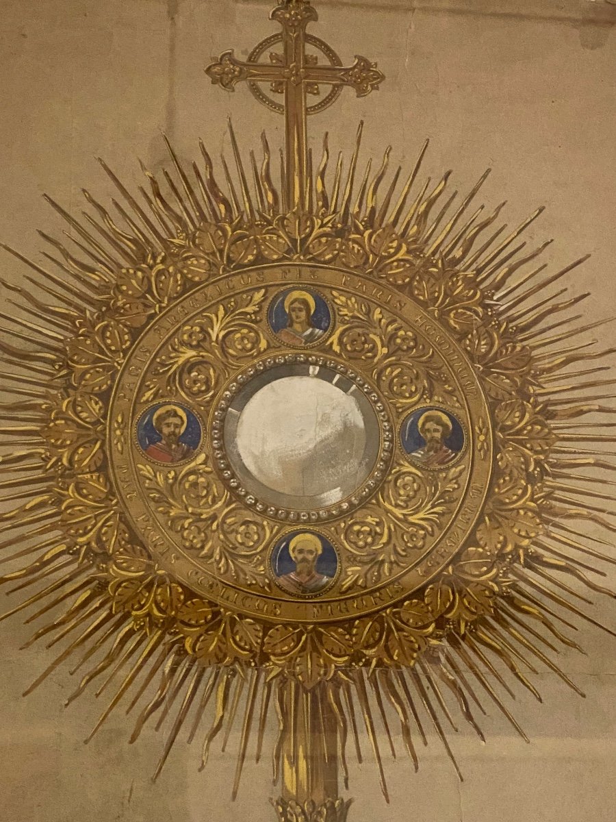 Ostensoir, Gouaché dans le goût de Placide Poussielgue-Rusand (1824-1889)