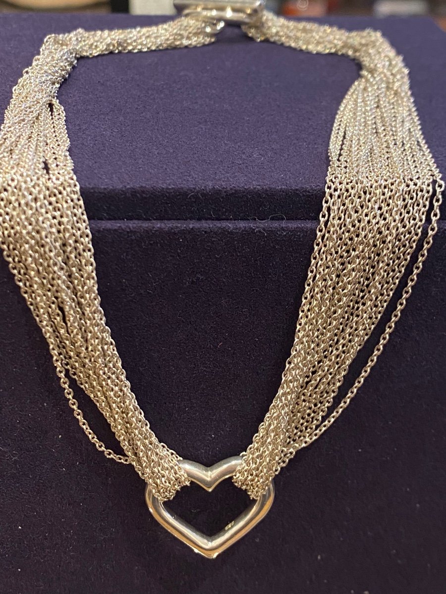 Tiffany & Co, Collier Argent Multi-mailles Coeur Par Elsa Peretti
