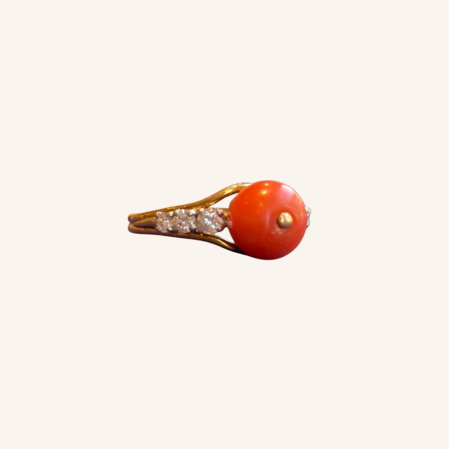 Antique diamond and coral pearl ring