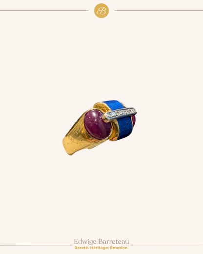 BAGUE ITALIENNE LAPIS, RUBIS & DIAMANTS