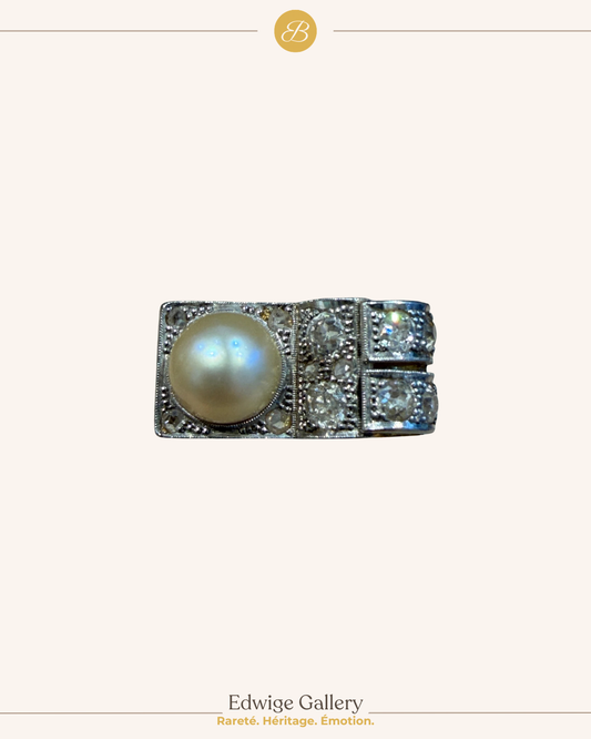 BAGUE TANK DIAMANTS & PERLE