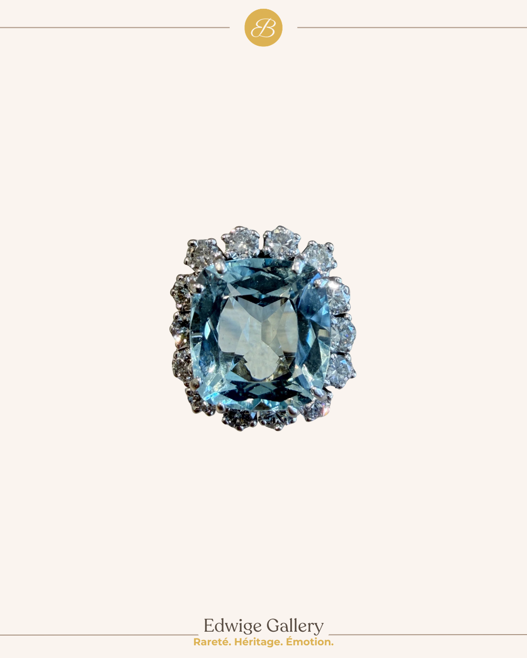 BAGUE COCKTAIL AIGUE-MARINE & DIAMANTS