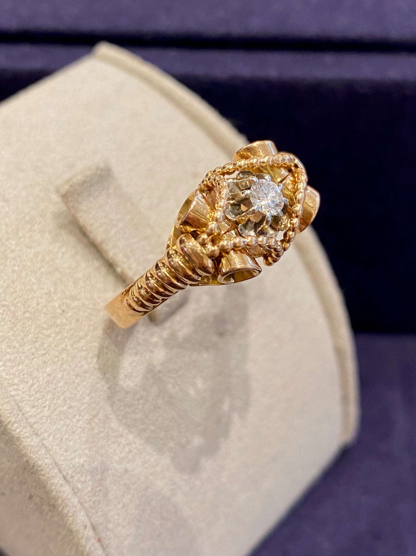 Bague Vintage En Or Rose Et Diamant