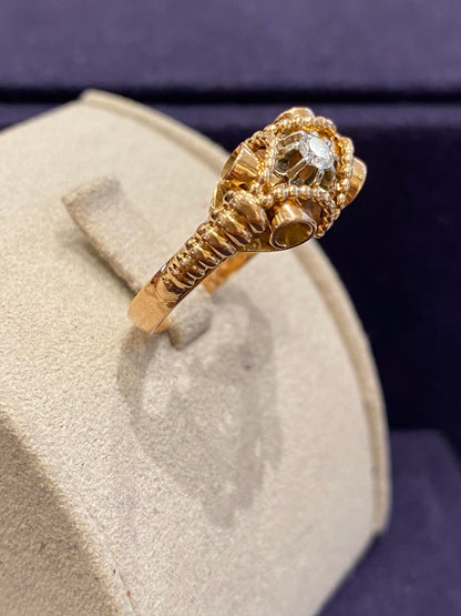 Bague Vintage En Or Rose Et Diamant