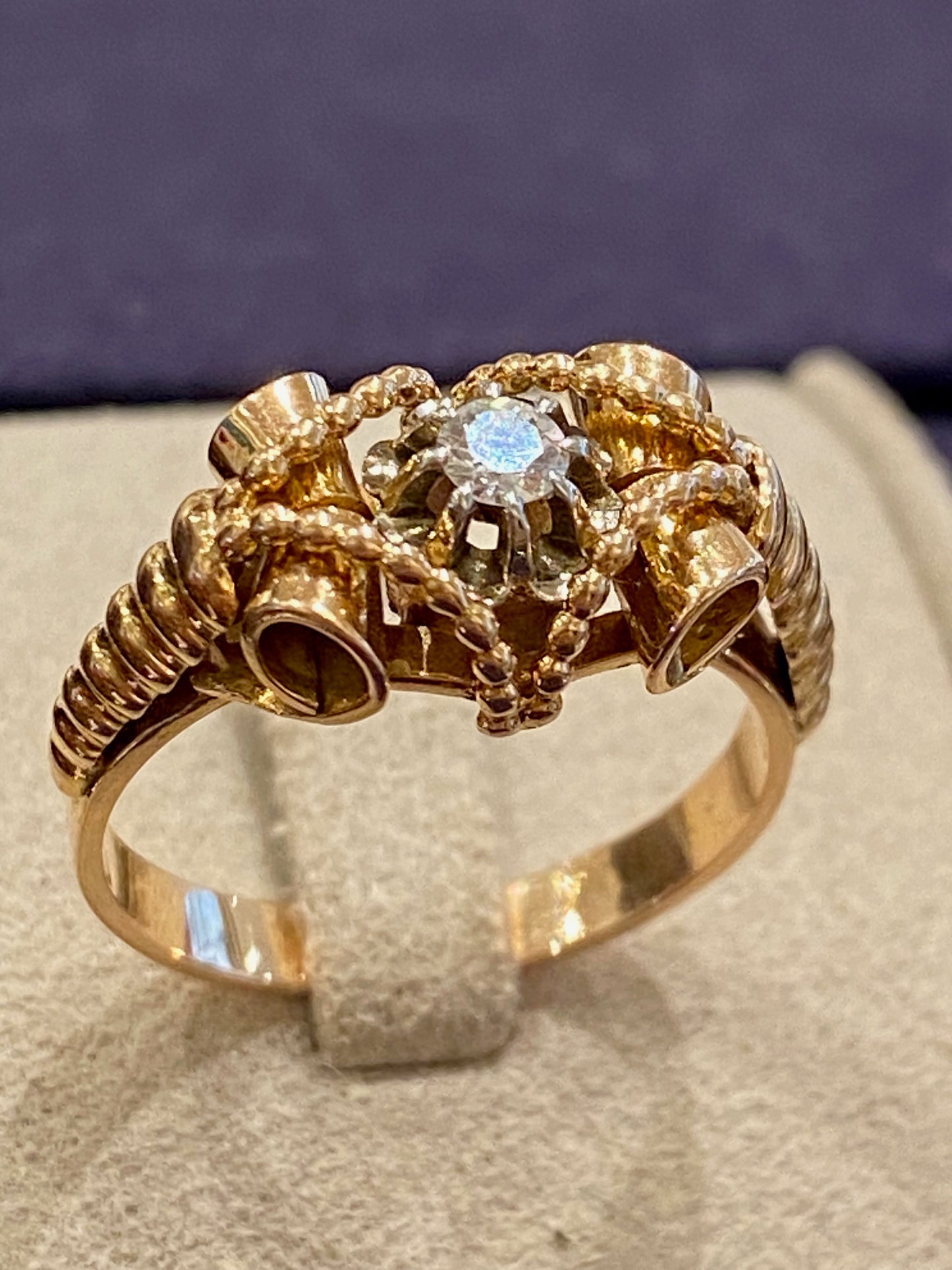 Bague Vintage En Or Rose Et Diamant