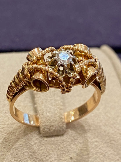 Bague Vintage En Or Rose Et Diamant