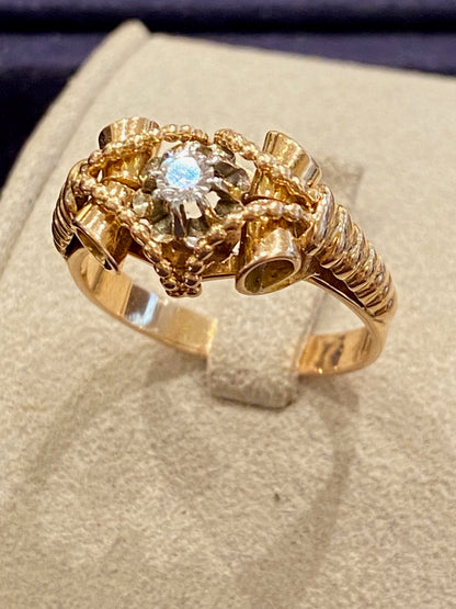 Bague Vintage En Or Rose Et Diamant