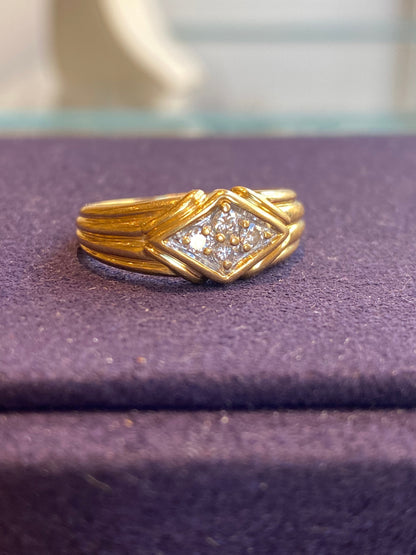 Bague Bandeau En Or Jaune & Diamants Motif Losangique