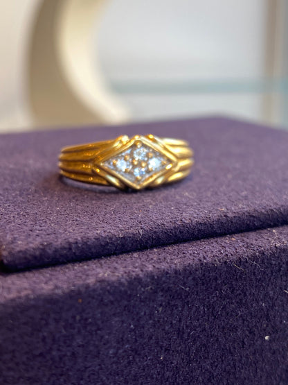 Bague Bandeau En Or Jaune & Diamants Motif Losangique