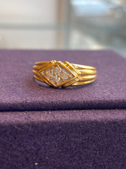 Bague Bandeau En Or Jaune & Diamants Motif Losangique