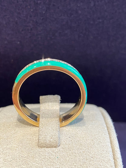 Double Demi Alliance Diamants & émail Turquoise
