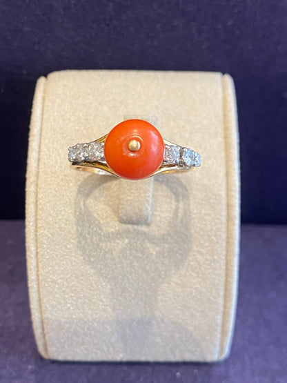 Antique diamond and coral pearl ring