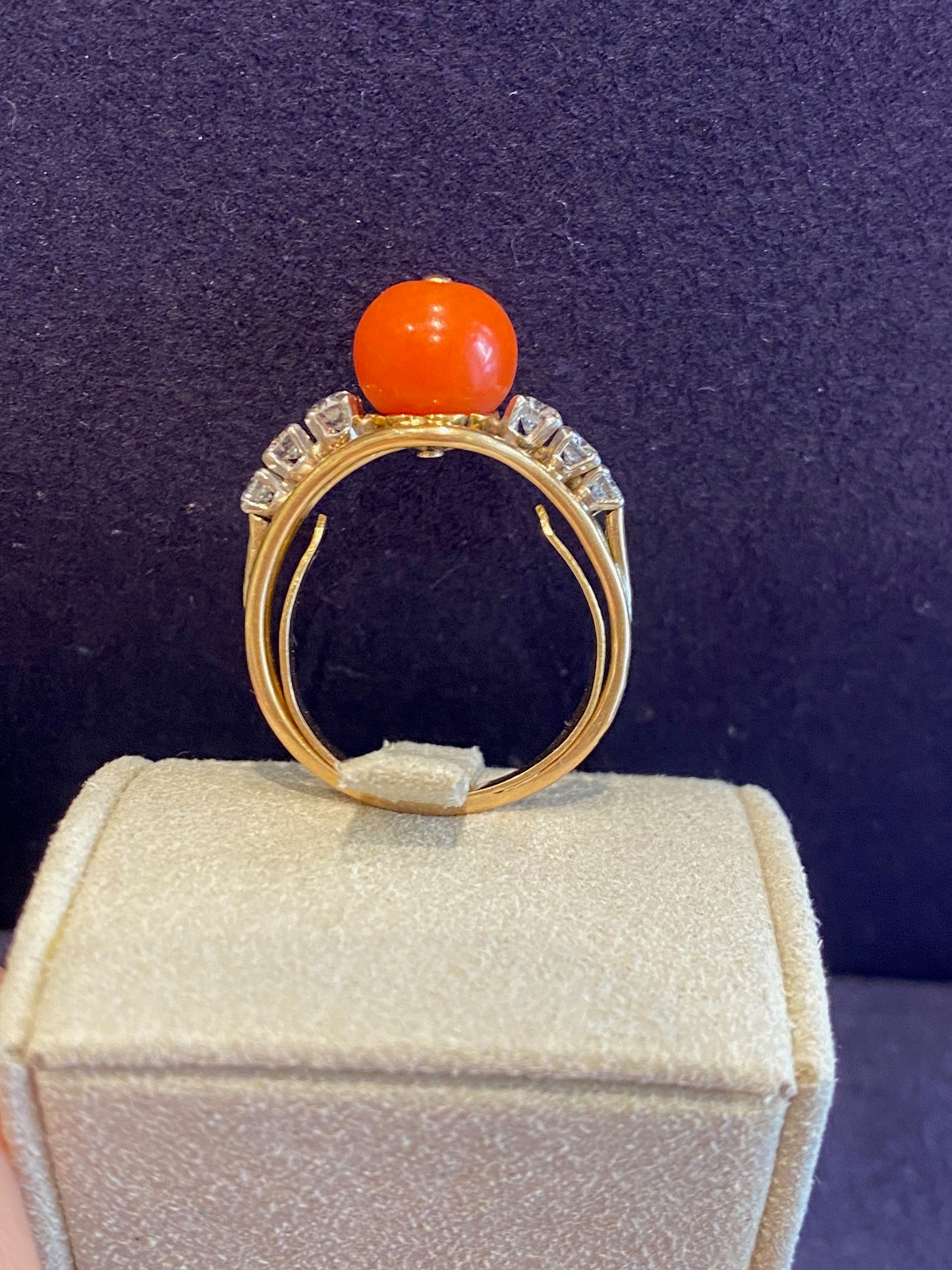 Antique diamond and coral pearl ring