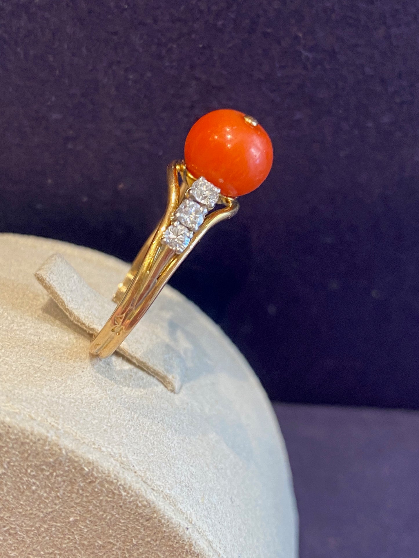 Antique diamond and coral pearl ring