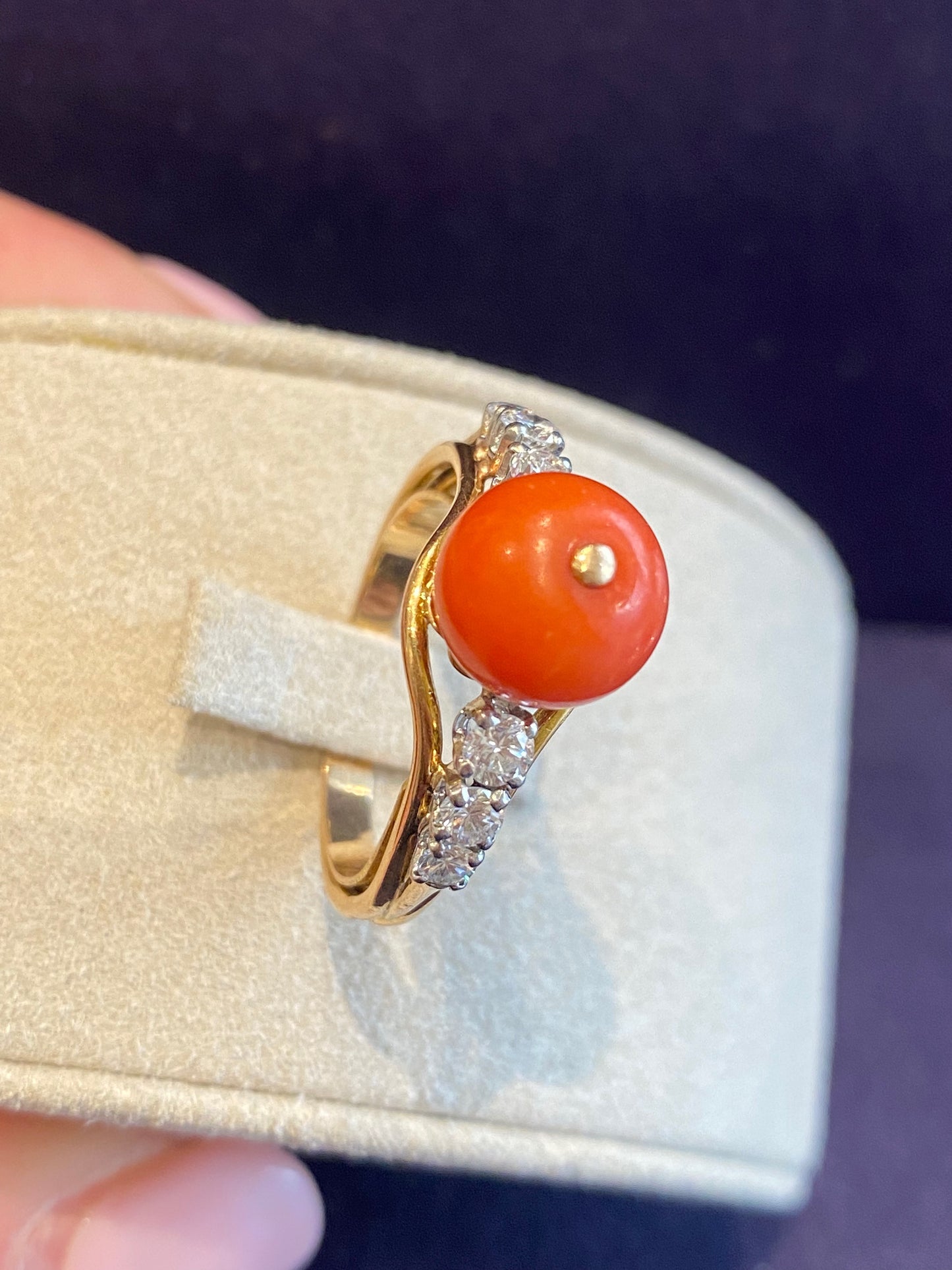 Antique diamond and coral pearl ring