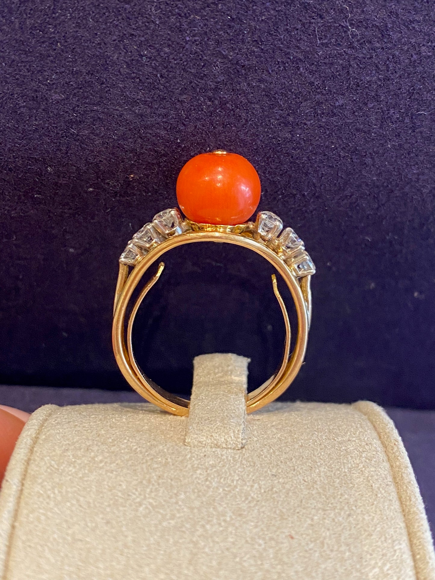 Antique diamond and coral pearl ring
