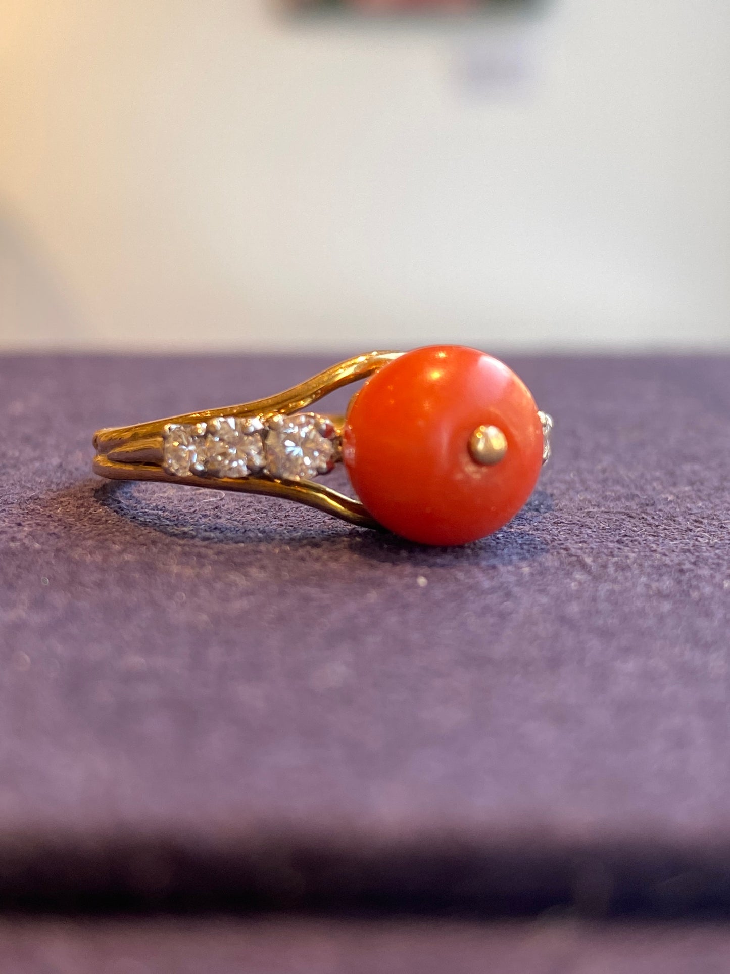 Antique diamond and coral pearl ring