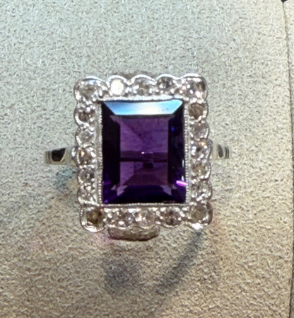 BAGUE ANCIENNE AMETHYSTE & DIAMANTS