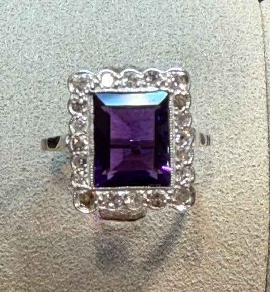 BAGUE ANCIENNE AMETHYSTE & DIAMANTS
