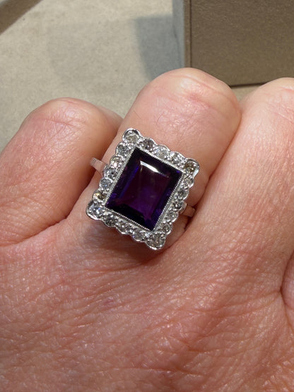 BAGUE ANCIENNE AMETHYSTE & DIAMANTS